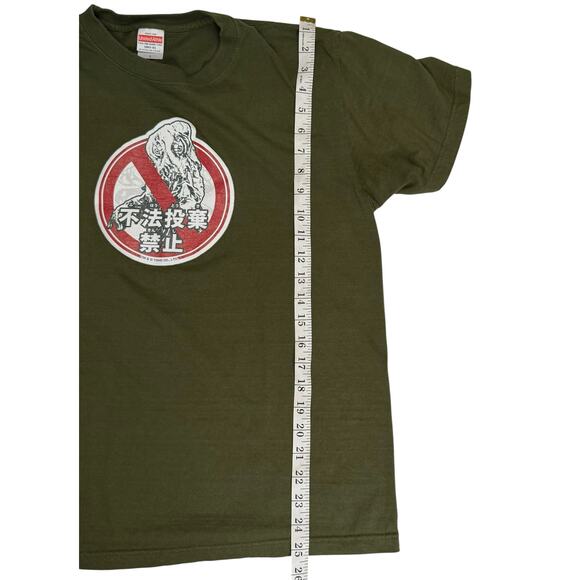 Hedorah Sign Art No Dumping Godzilla T-shirt Olive Green Japan Tee Size Large - Picture 9 of 9